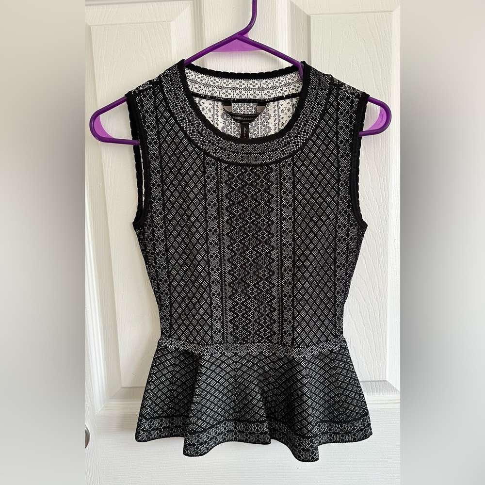 NWT BCBGMAXAZRIA Jaylenne Knit Jacquard Peplum Top - XXS